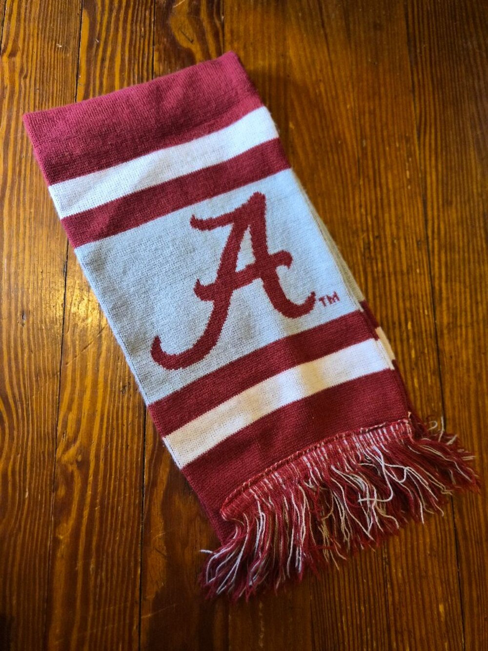Alabama Crimson Roll Tide Scarf Knit Fringe Game Day NCAA Football EUC